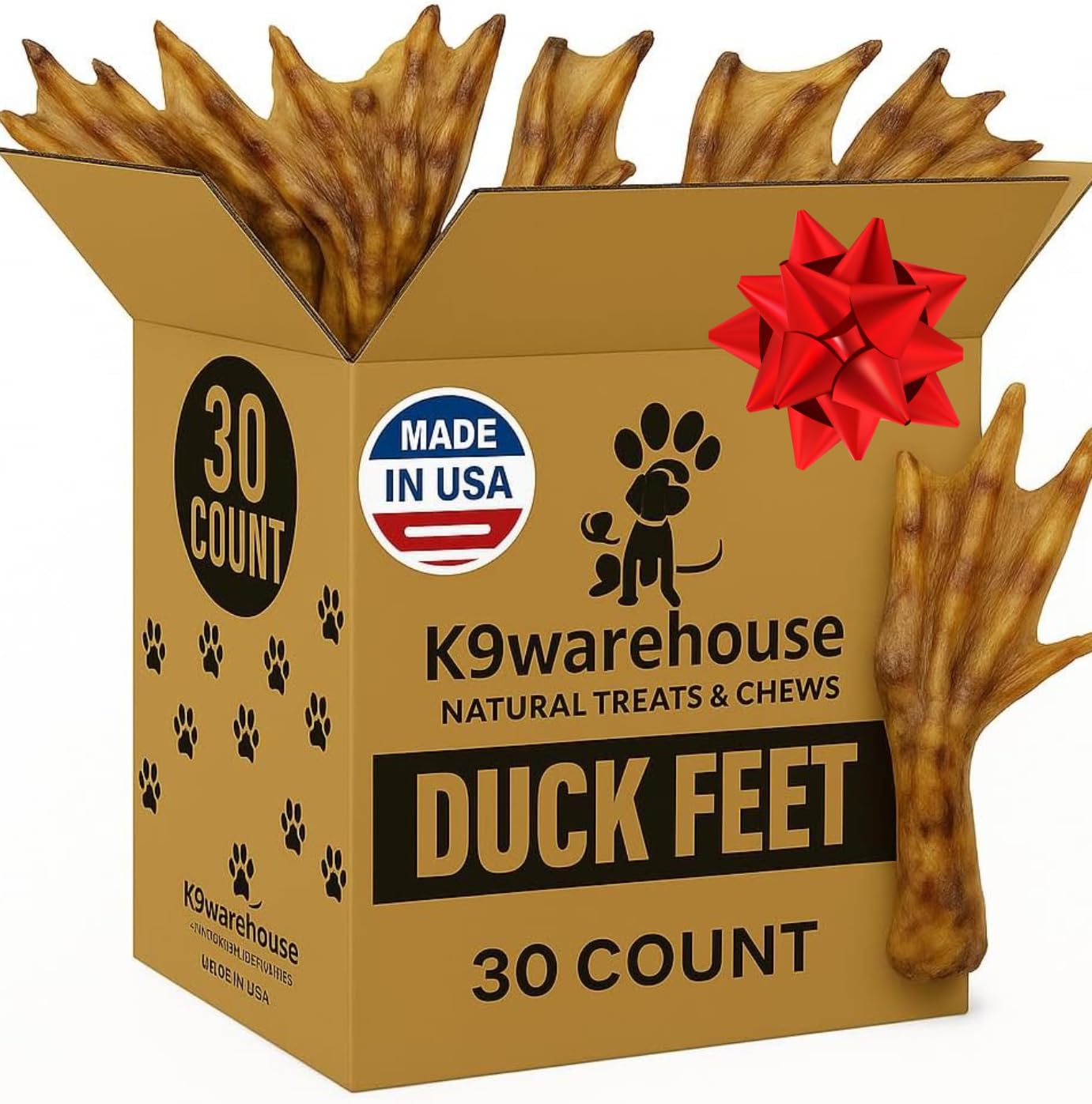 K9warehouse duck feet for dogs — close-up of a crunchy natural chew that supports dental care.