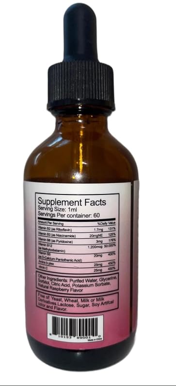 Ka'Dee Simply Beyouful B-12 drops pour image demonstrates easy administration for mixing with meals.
