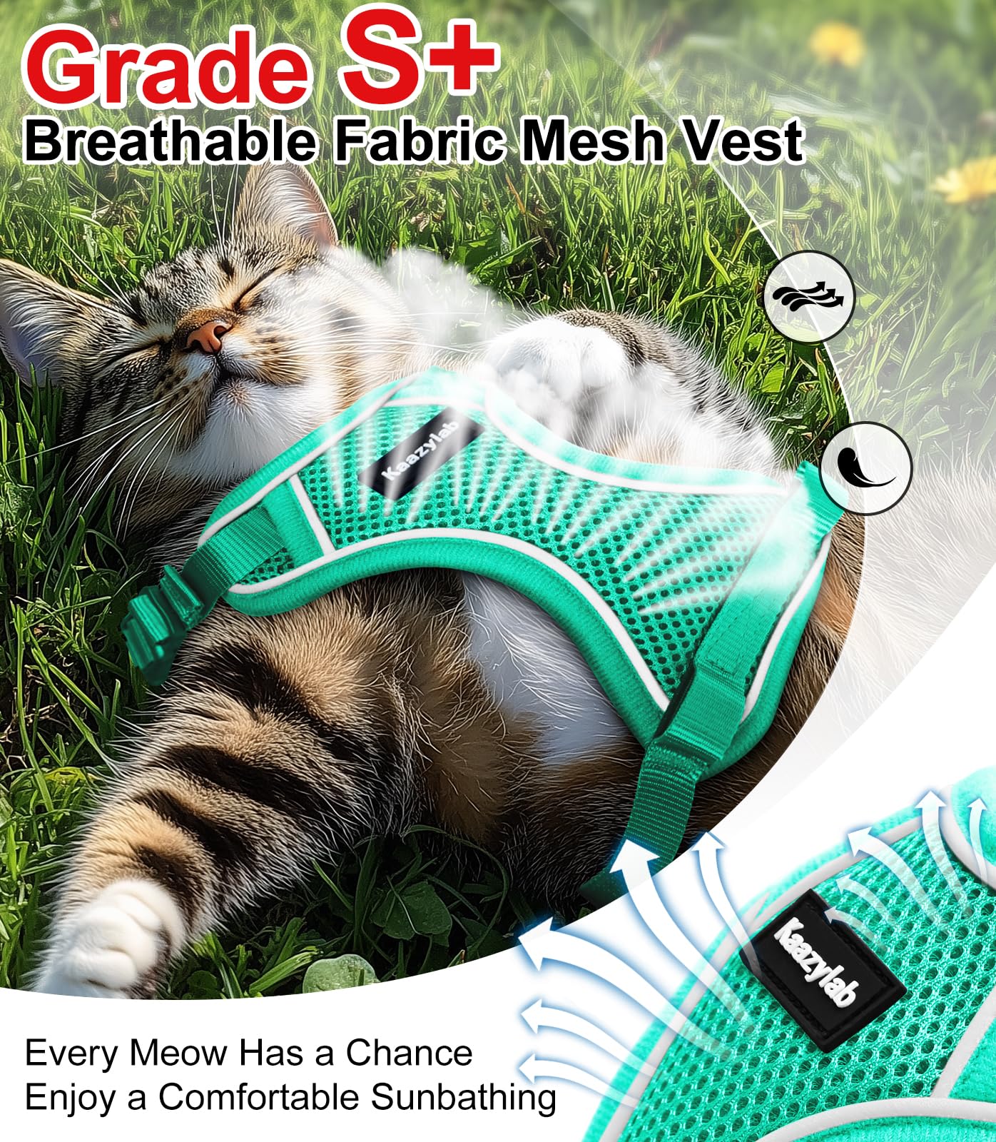 Arnés Kaazylab ajuste 360 para gato, cómodo y seguro durante el paseo.