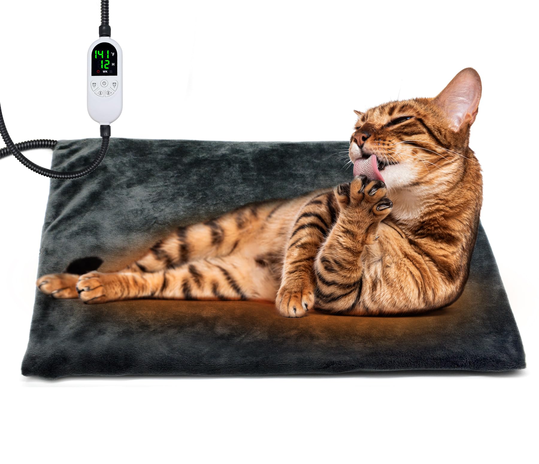 Kabaripet Outdoor Heating Pad 18x18in on a plush pet bed delivering all-season warmth