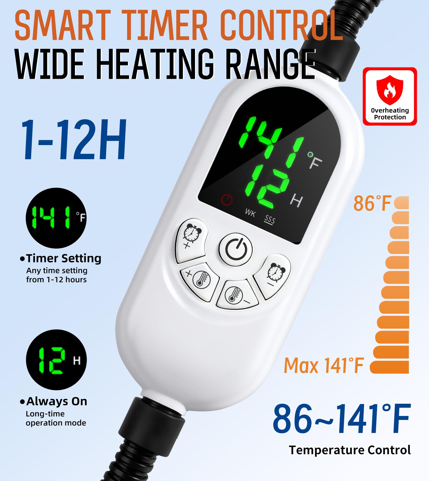 Kabaripet heating pad heat settings dial showing 12-temperature options for customized comfort