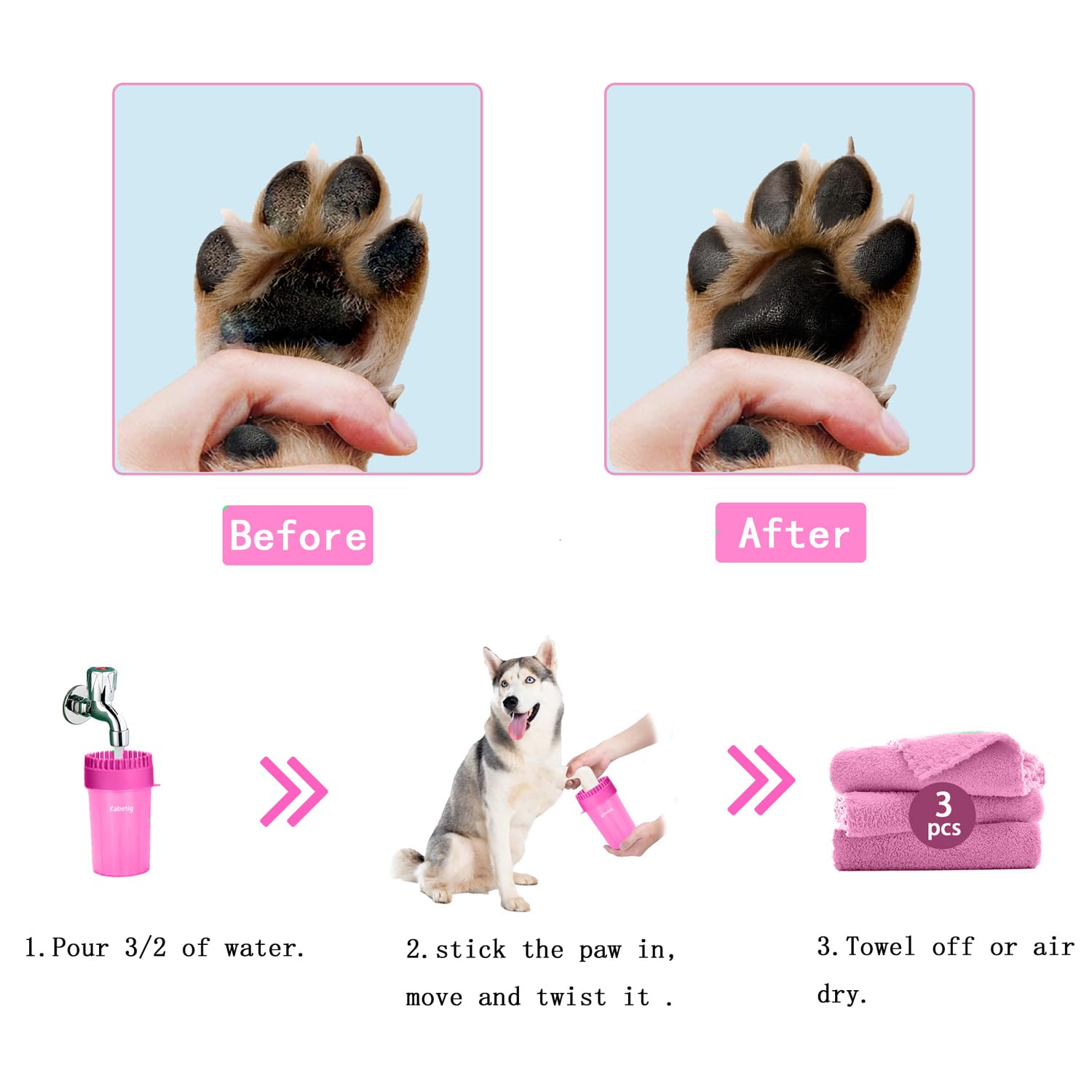 Kabetig large-dog paw cleaner size fits 1.8-3.3 inch paws