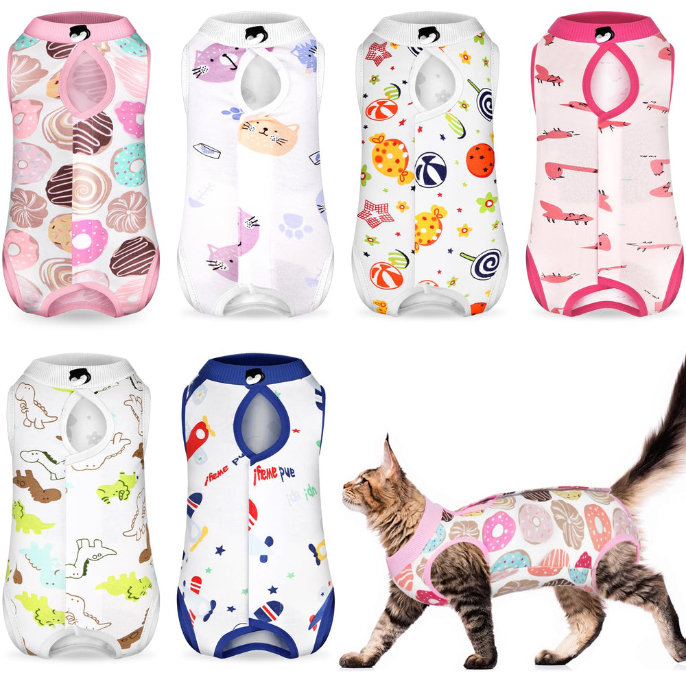 Kacctyen 6-pack cat recovery suits package content shows color options for easy recovery rotation.