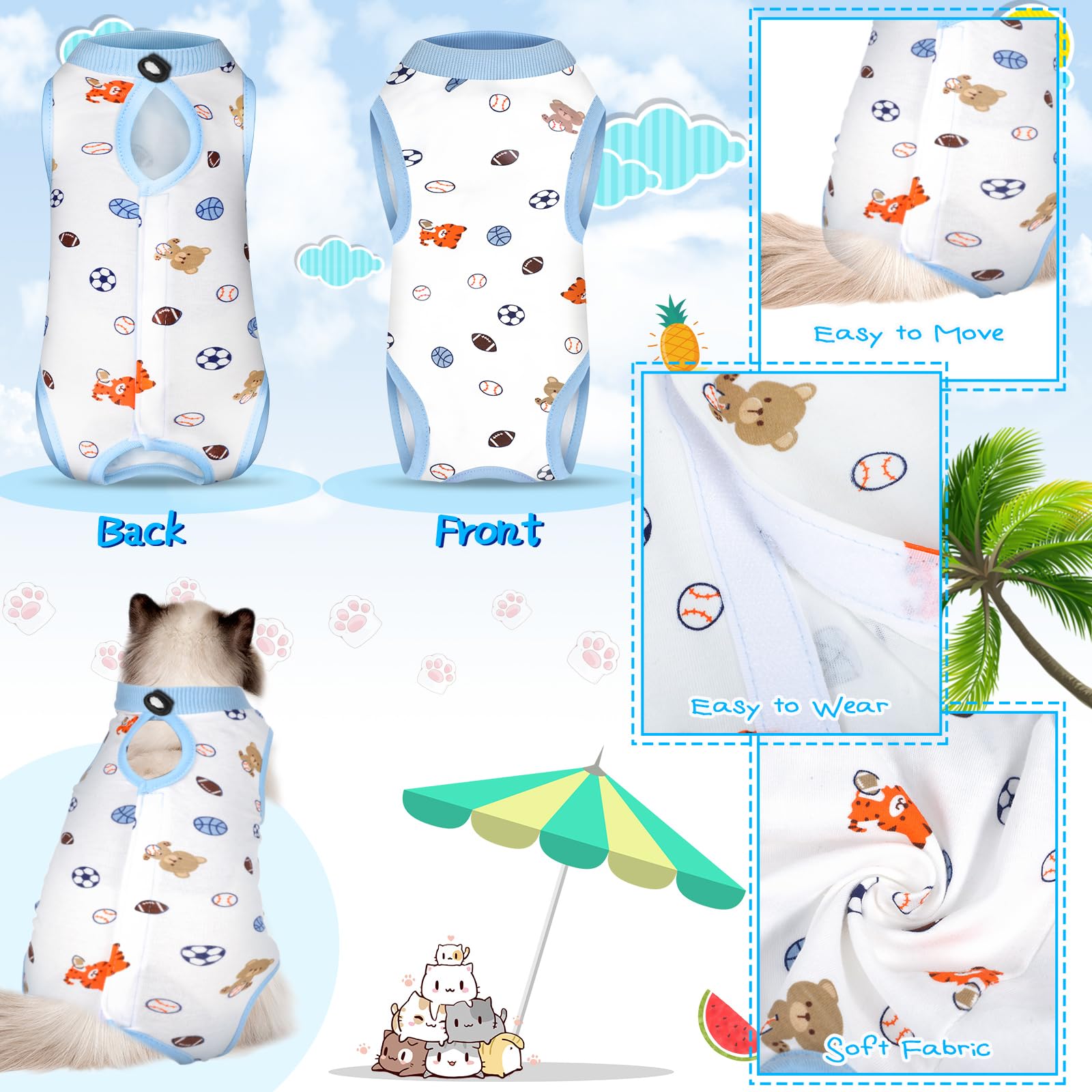 Kacctyen cat recovery suit back-opening design for easy on and off during recovery.