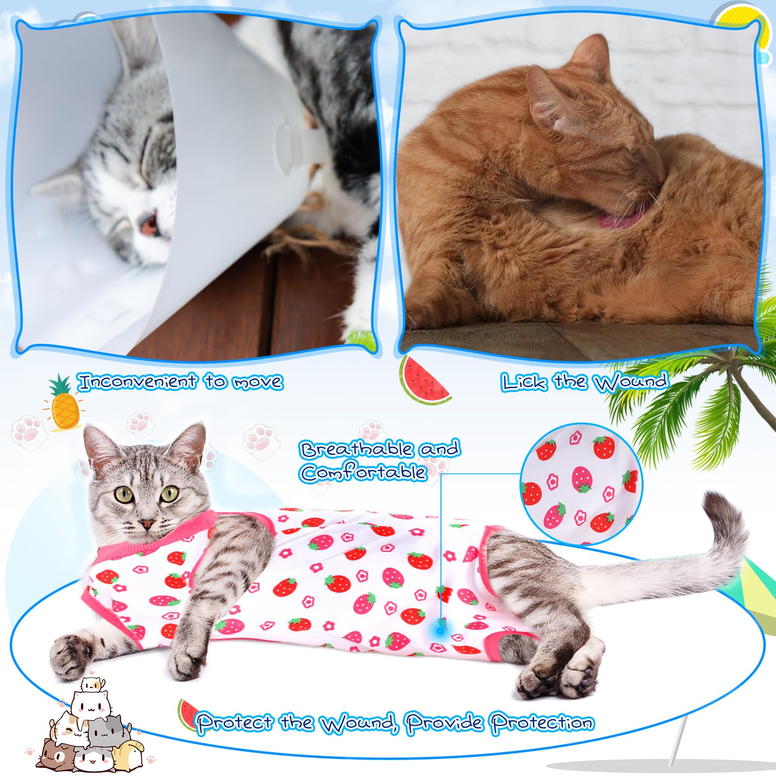 Kacctyen cat recovery suit bright colors image highlights visibility and easy color selection.