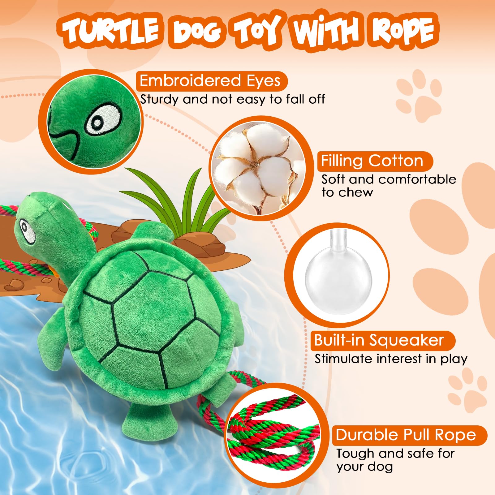 kachewlulu turtle dog toy drawstring extend for adjustable tug length
