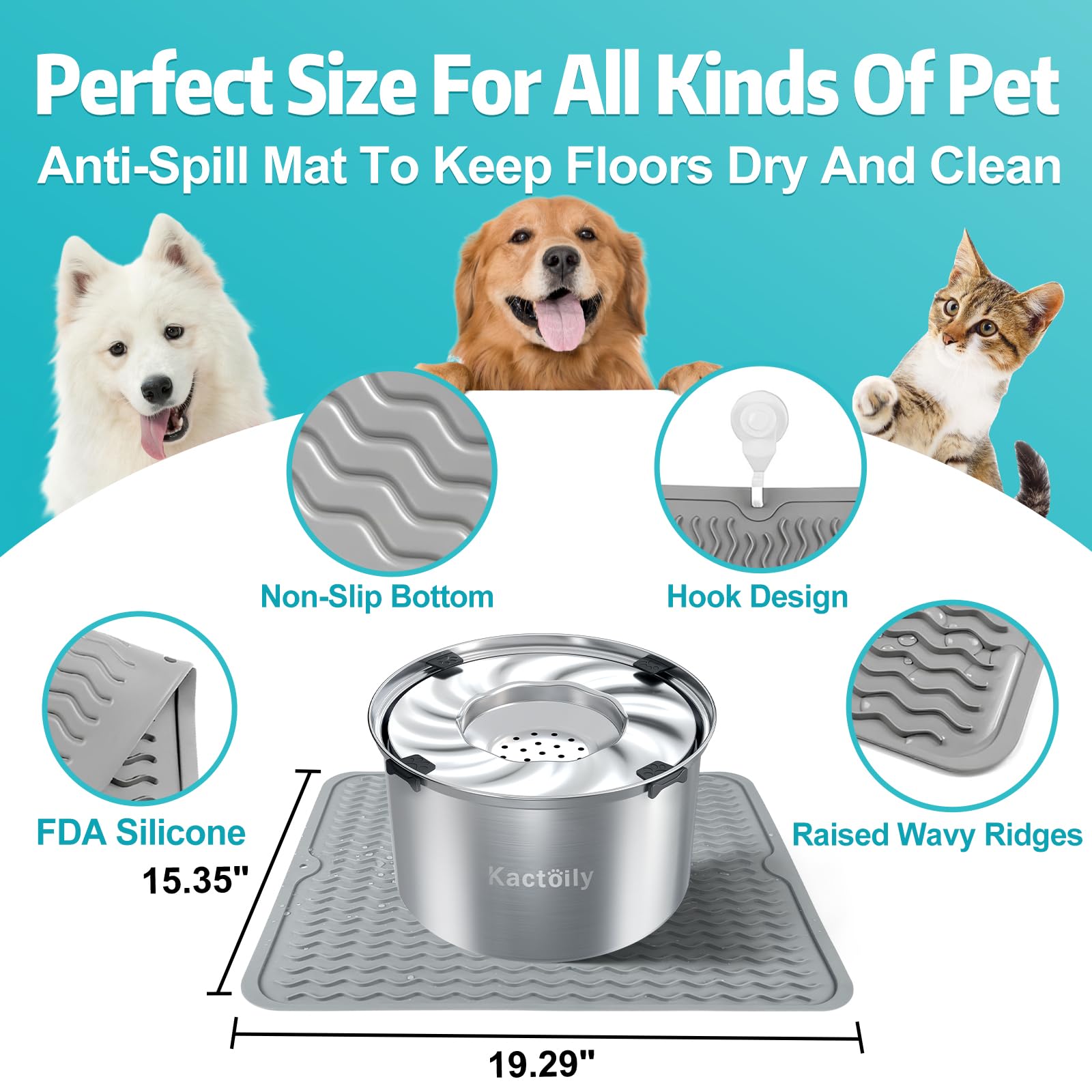 Kactoily non-slip mat keeps bowls stable on floors.