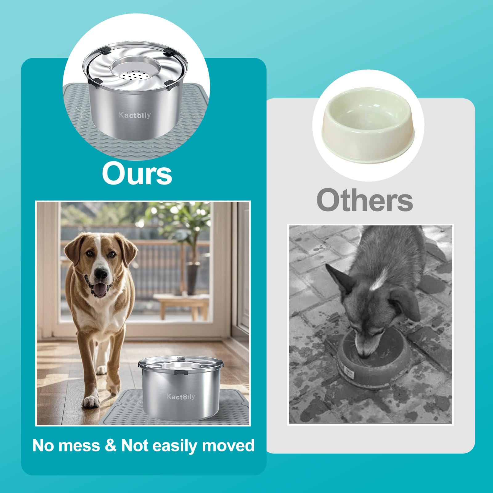 Kactoily silicone pet feeding mats protect floors from spills and moisture.