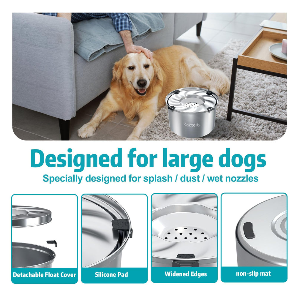 Kactoily stainless steel bowl with floating disk for slower, cleaner drinking