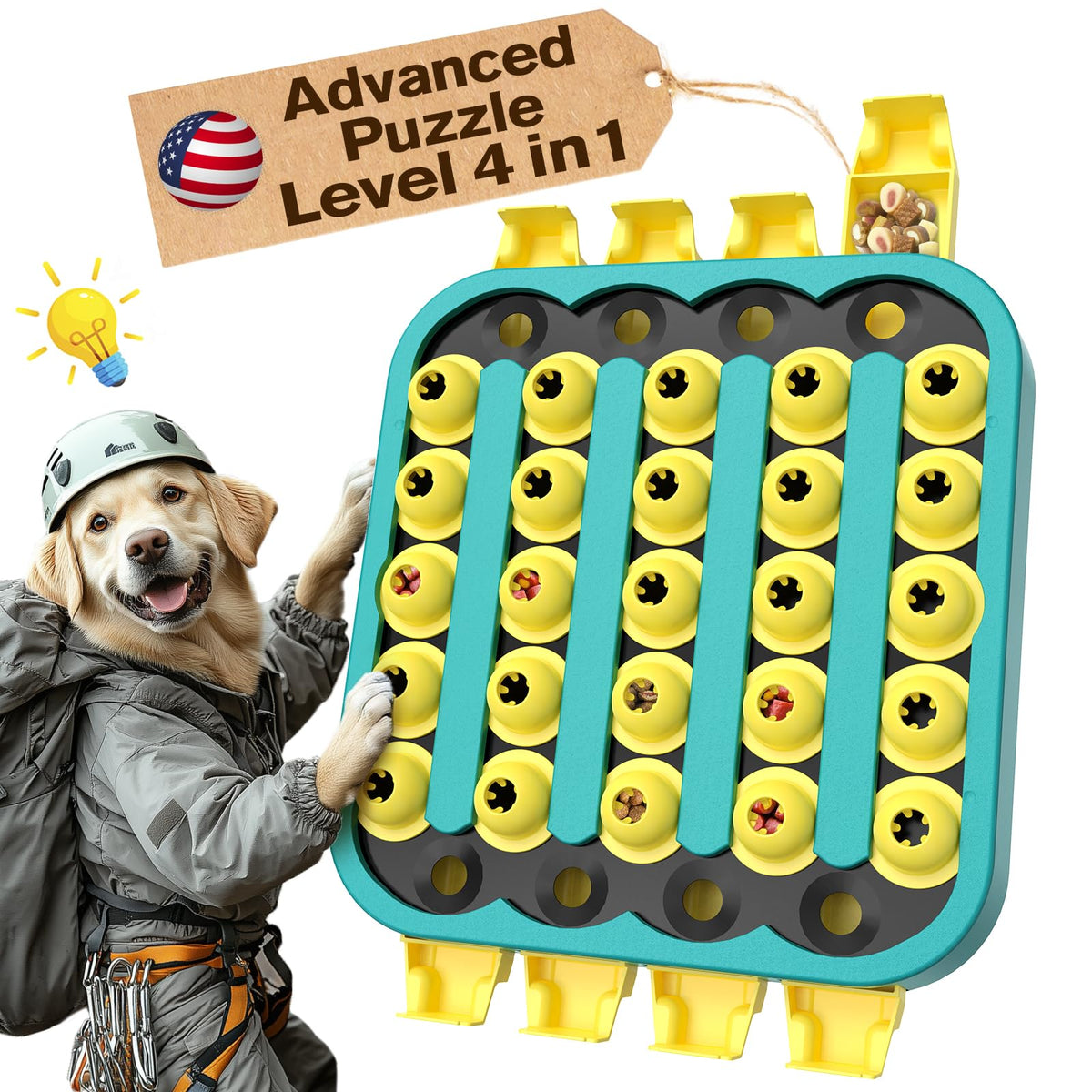 KADTC difficult 4-levels dog puzzle setup demonstrates progressive mental challenges for smart dogs.