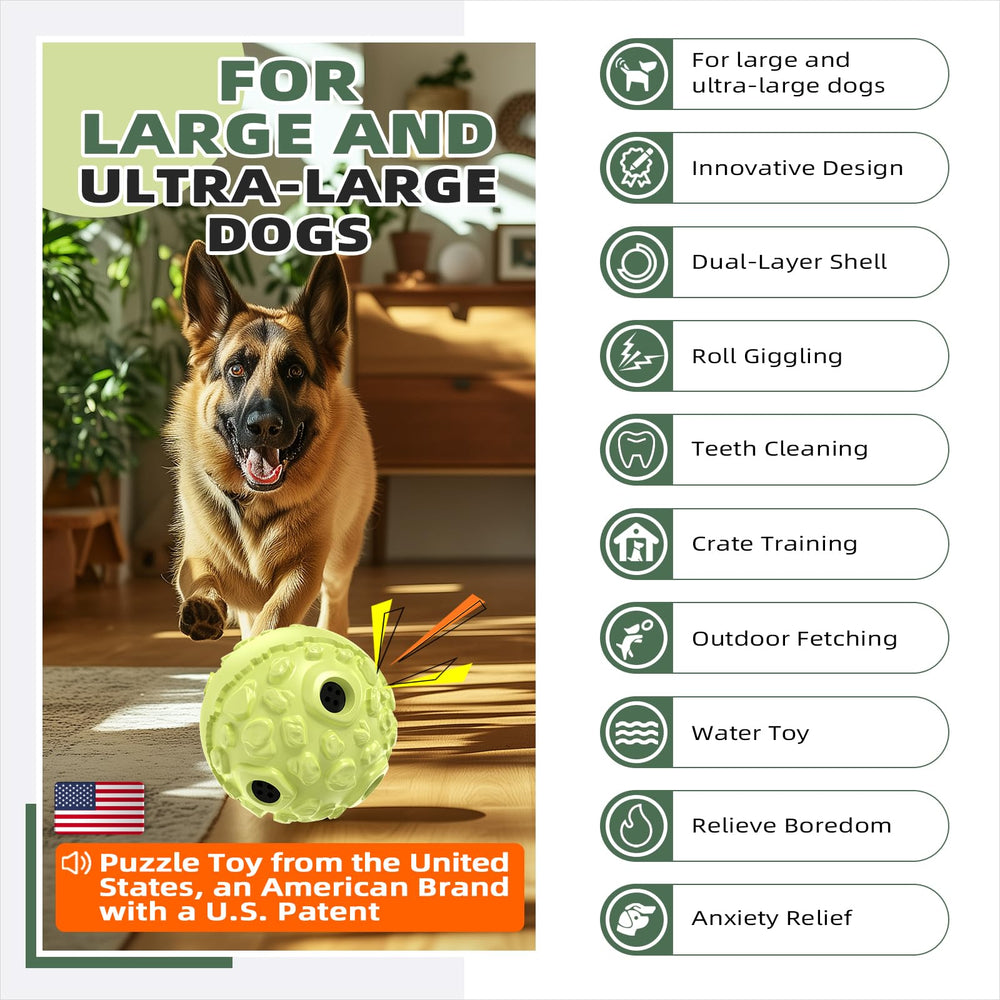 KADTC dog giggling ball in outdoor play scene emphasizing durability