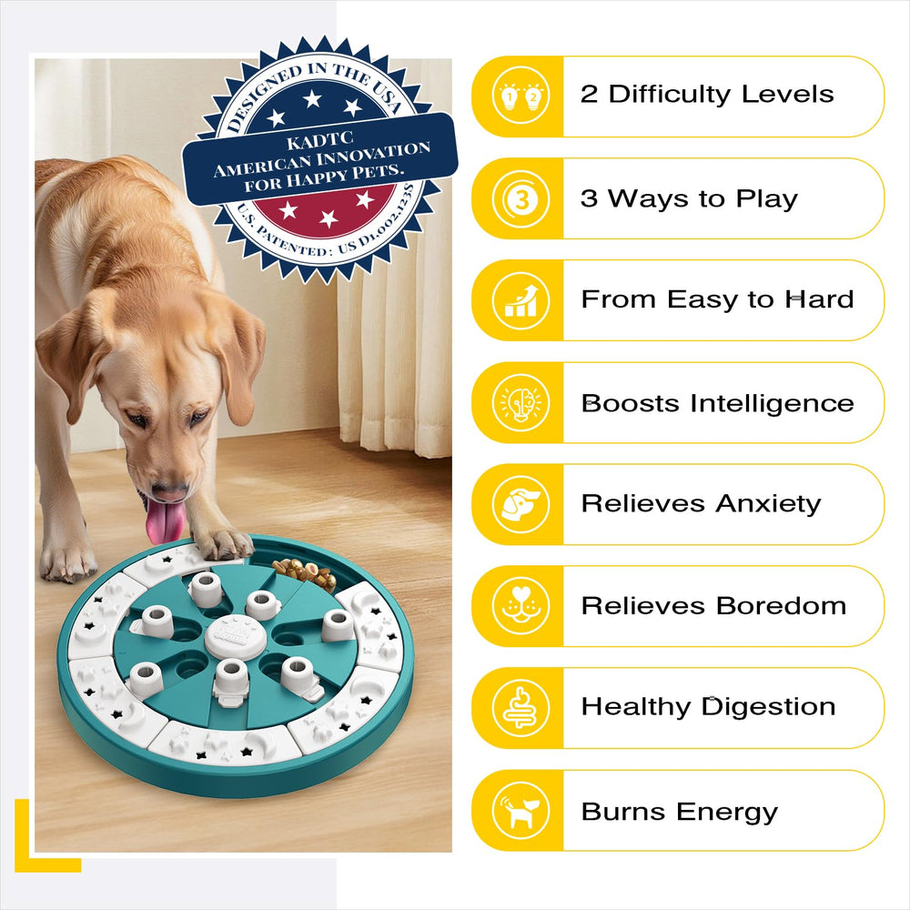 KADTC dog puzzle with three play modes encourages problem solving and varied play.