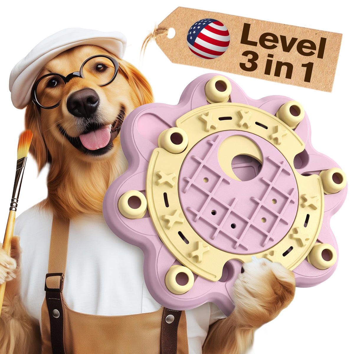 KADTC puzzle toy, three levels, pink, engages dogs during interactive play.