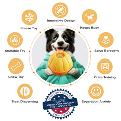 KADTC treat-dispenser-in-action keeps dogs engaged as they work for kibble.
