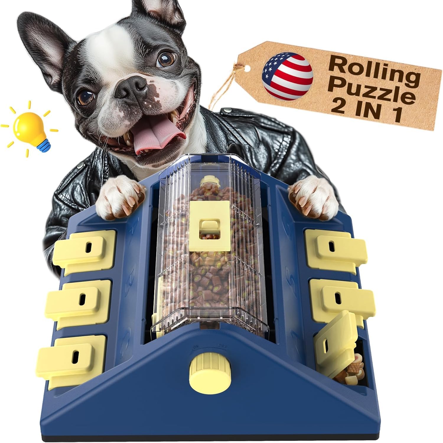 KADTC paw-activated puzzle feeder in action showing two-level challenge for engaging meals
