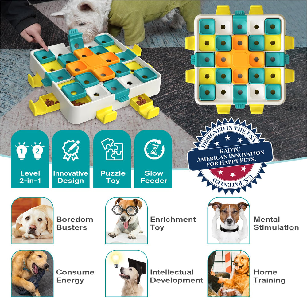 KADTC dog puzzle toy drawer compartments close-up promotes nose-and-paw problem solving