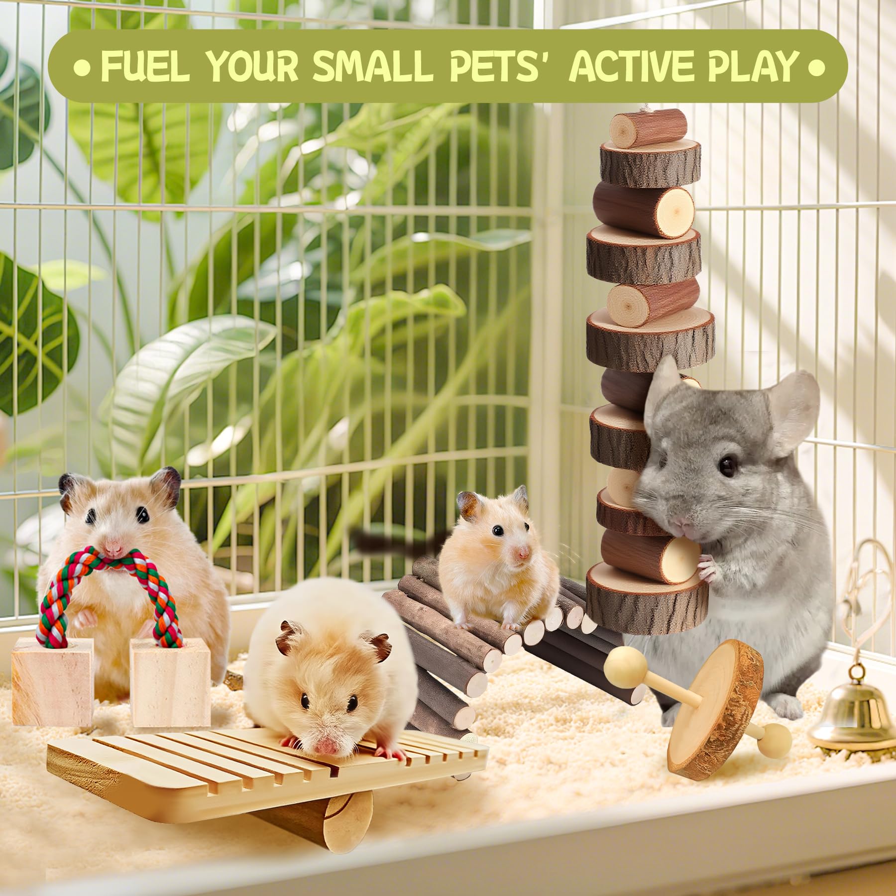 Kagoty hamster chew toys colorful rope blocks provide tactile engagement for small pets.