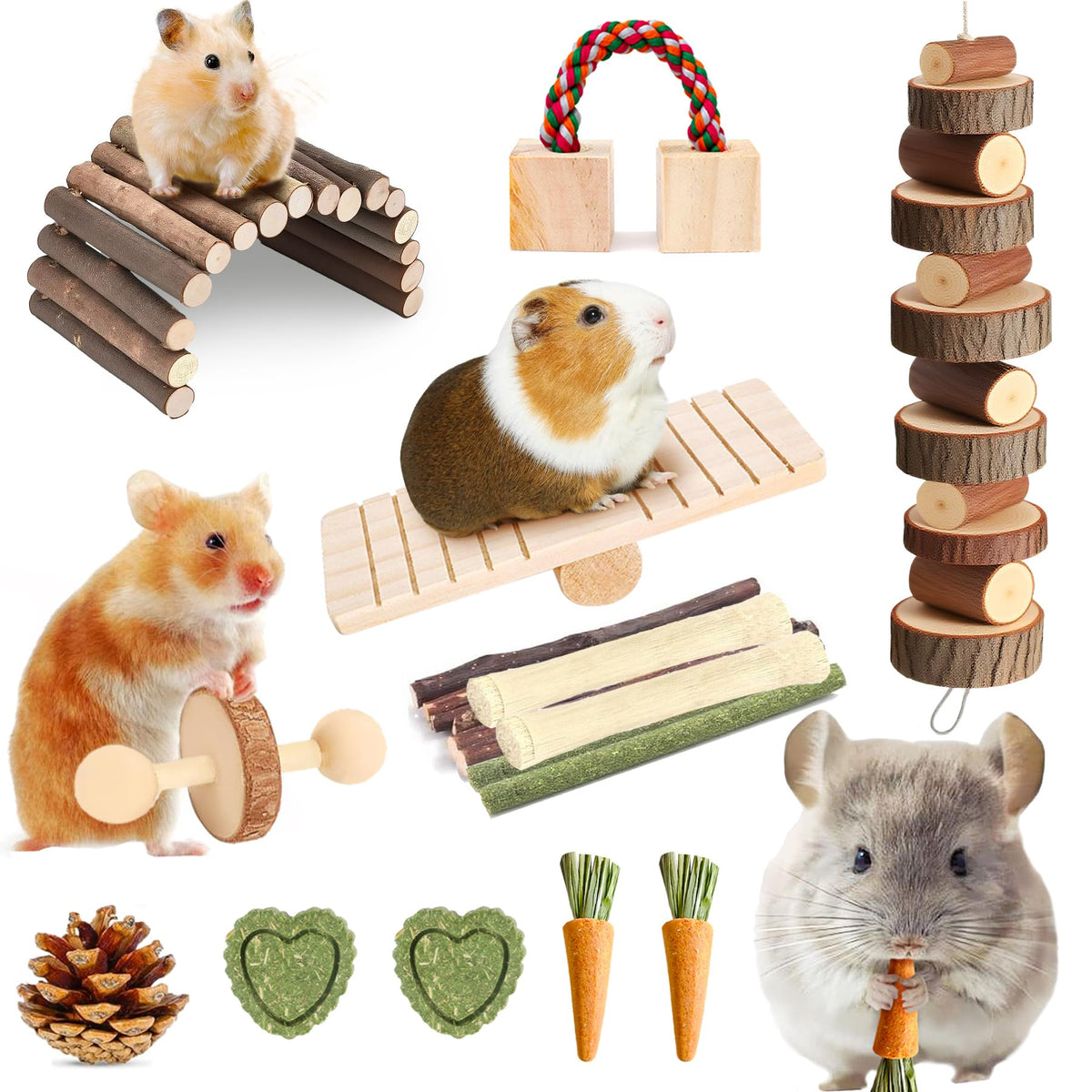 Kagoty hamster chew toys hanging apple wood block stimulates exploration and natural chewing.