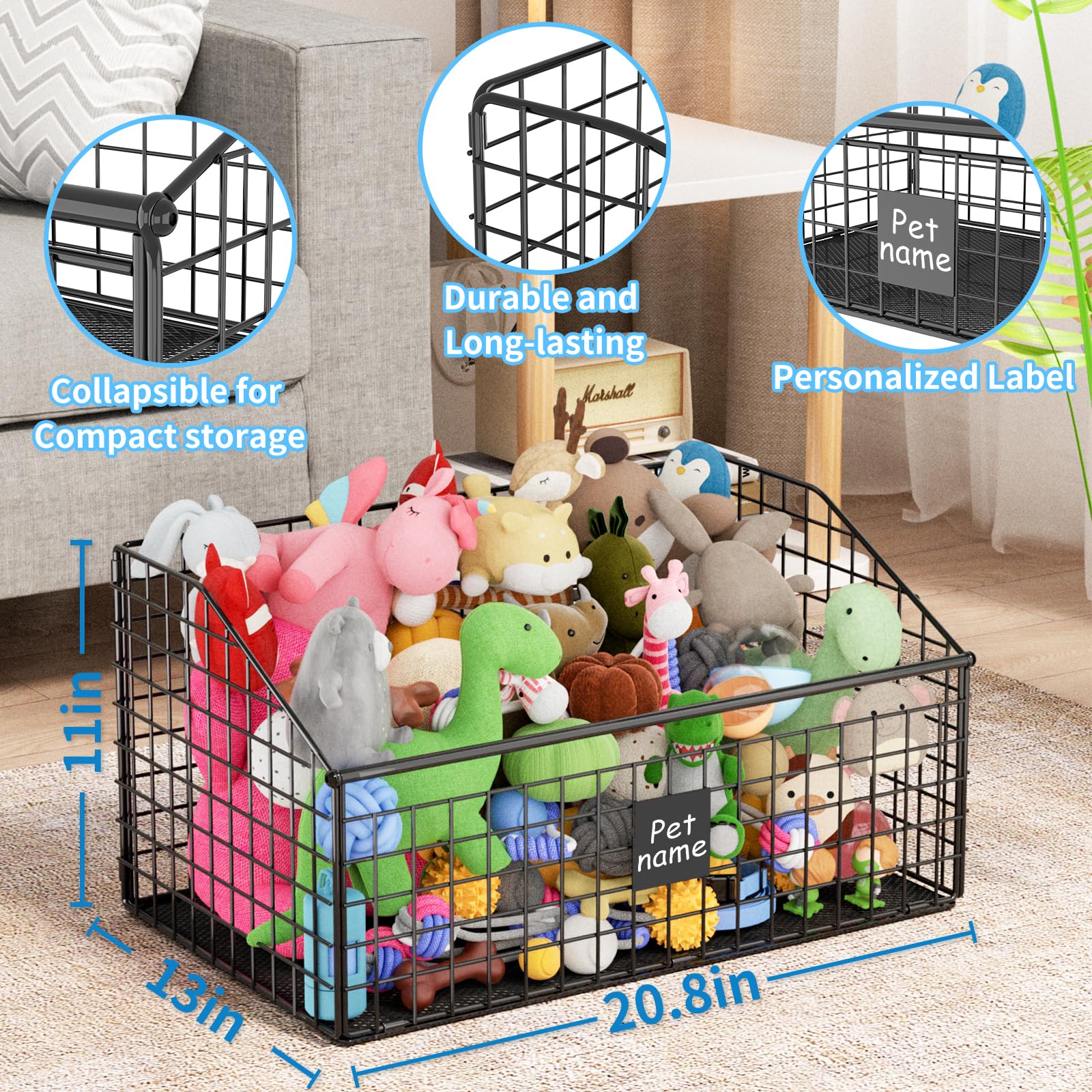Kaiferty indestructible dog toy basket dimensions reveal a spacious 51.5 quart capacity.