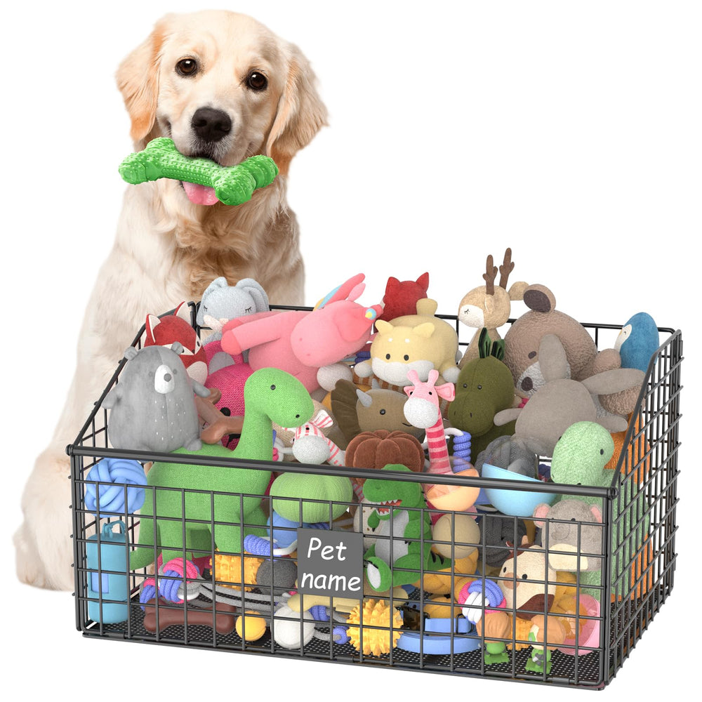 Kaiferty indestructible dog toy basket front view demonstrates durable storage for toys.