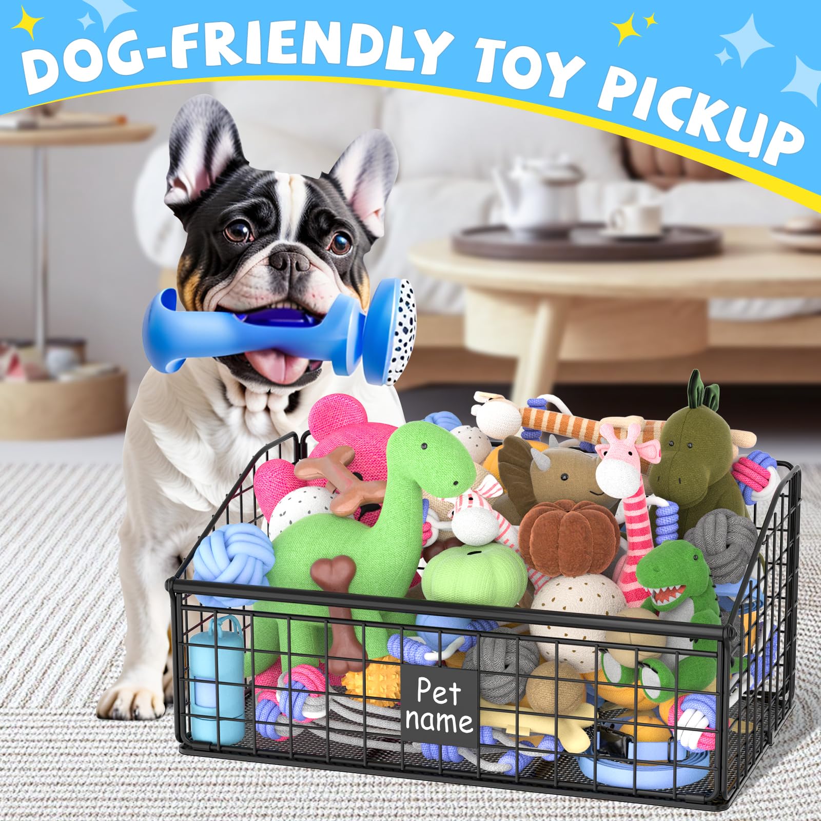 Kaiferty indestructible dog toy basket open top for quick retrieval