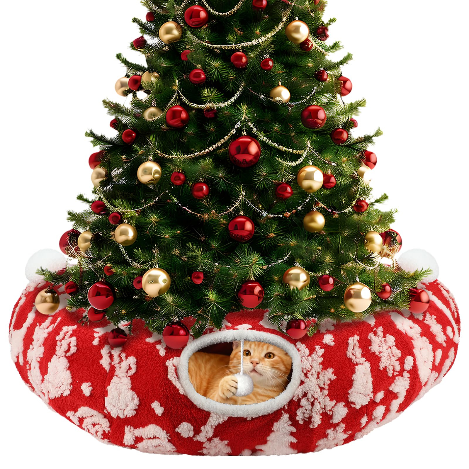 KAINUM cat tunnel under Christmas tree plush hideaway for indoor play.