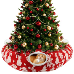 KAINUM cat tunnel under Christmas tree plush hideaway for indoor play.