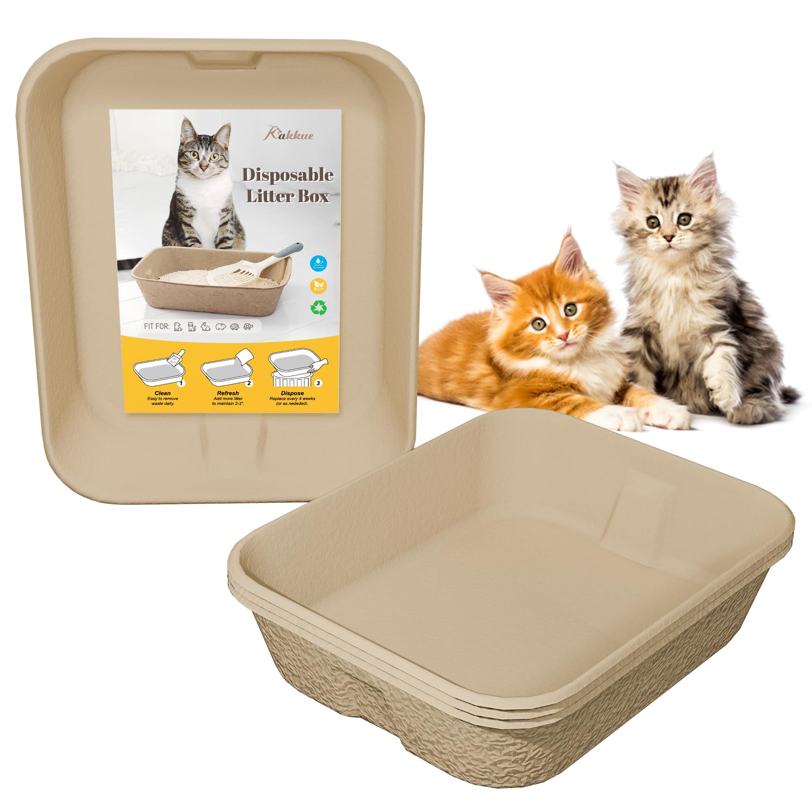 KAKKUE 4-pack disposable litter boxes provide bulk-ready convenience for multi-cat households.