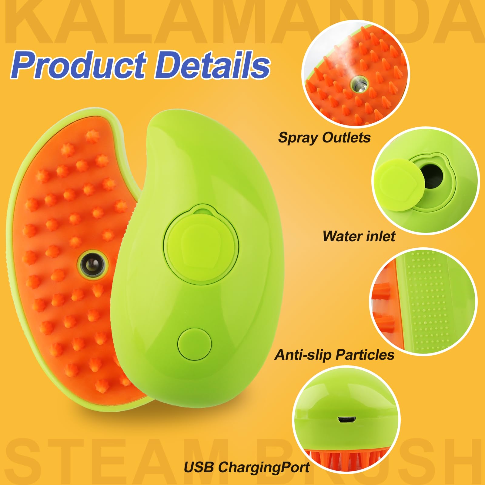 Kalamanda Cat Steam Brush detachable panel illustrates easy bristle cleaning under running water.