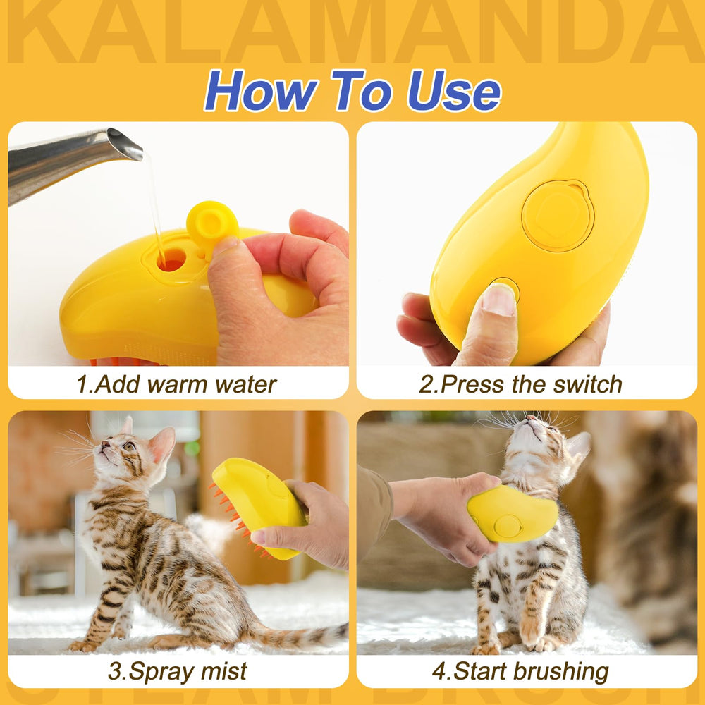 Kalamanda Cat Steam Brush silicone bristles glide gently through fur during grooming.