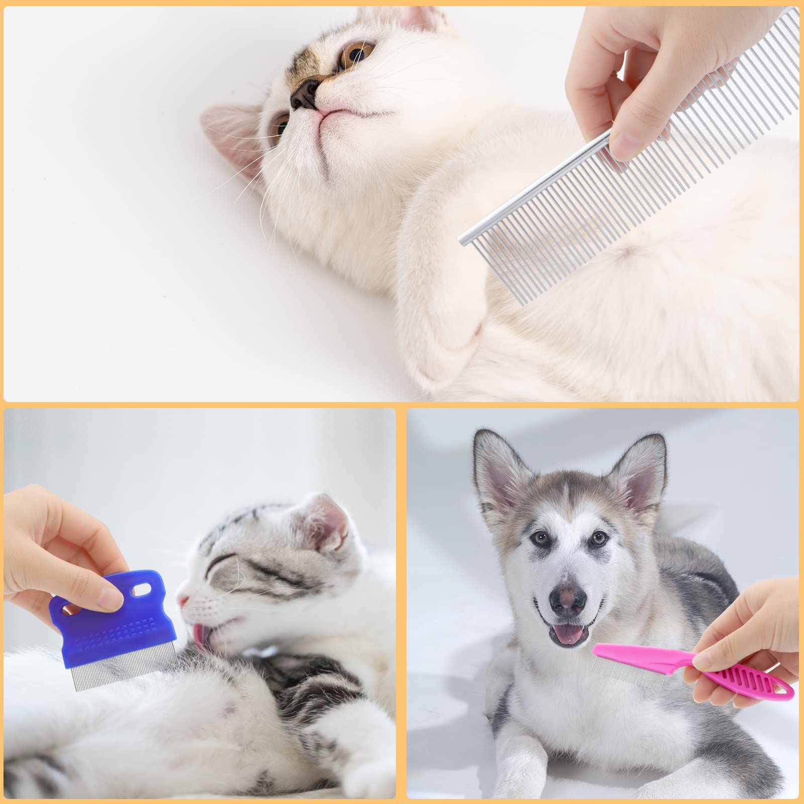 KALAMANDA closed-teeth combs set suited for short and long hair areas on pets