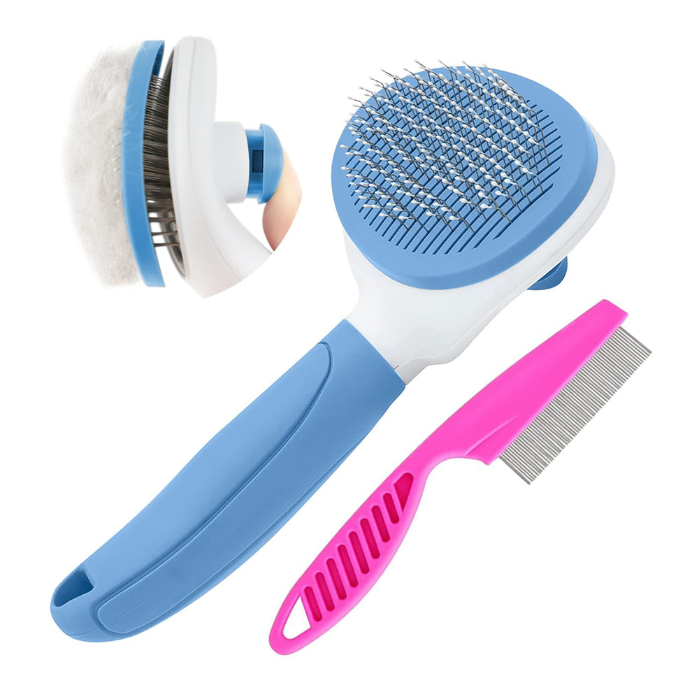 KALAMANDA self-cleaning slicker brush blue handle for easy grooming.