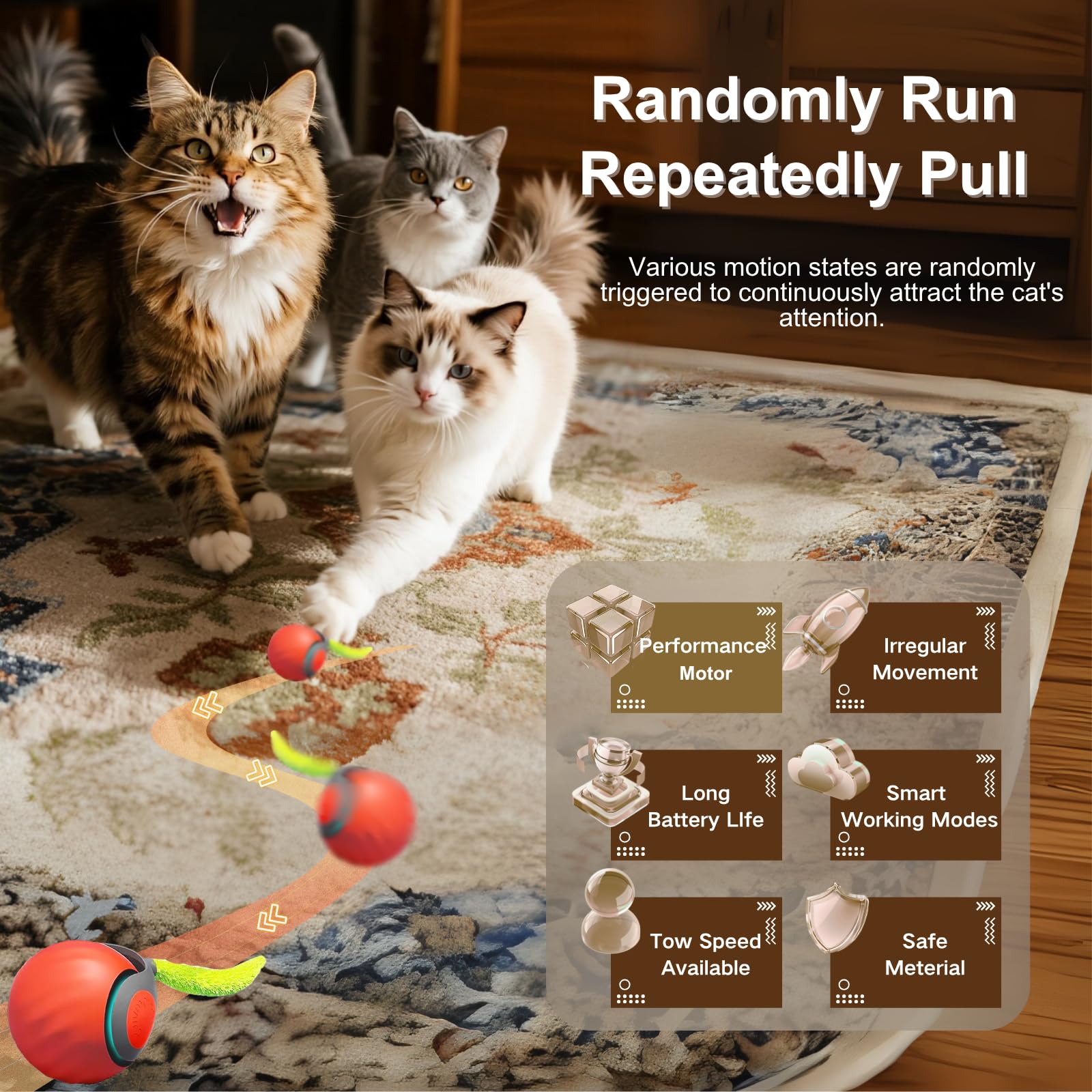 Kalaxy47 Interactive Cat Ball side view for versatile room play and chasing