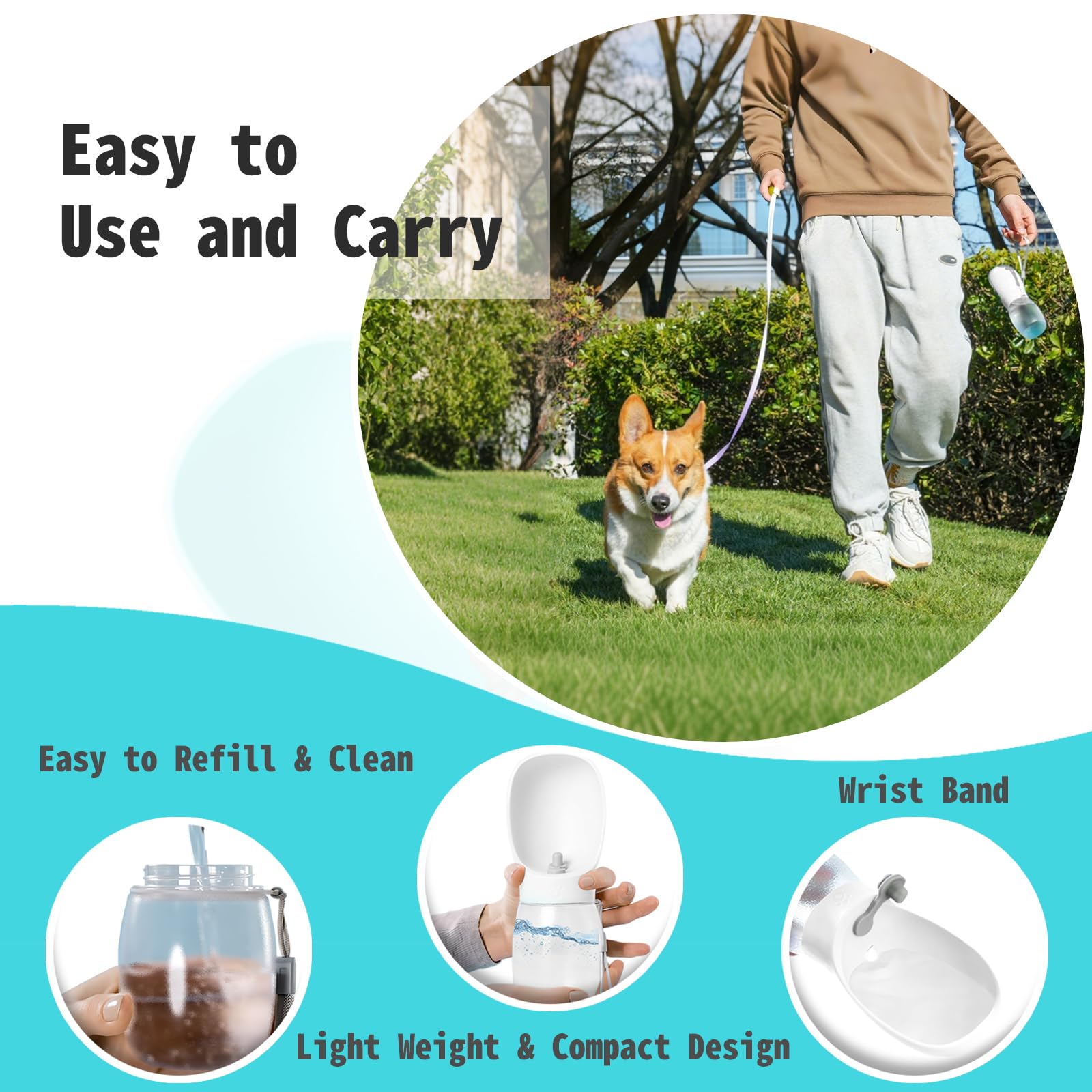 Kalimdor Dog Water Bottle features leak-proof cap to prevent spills