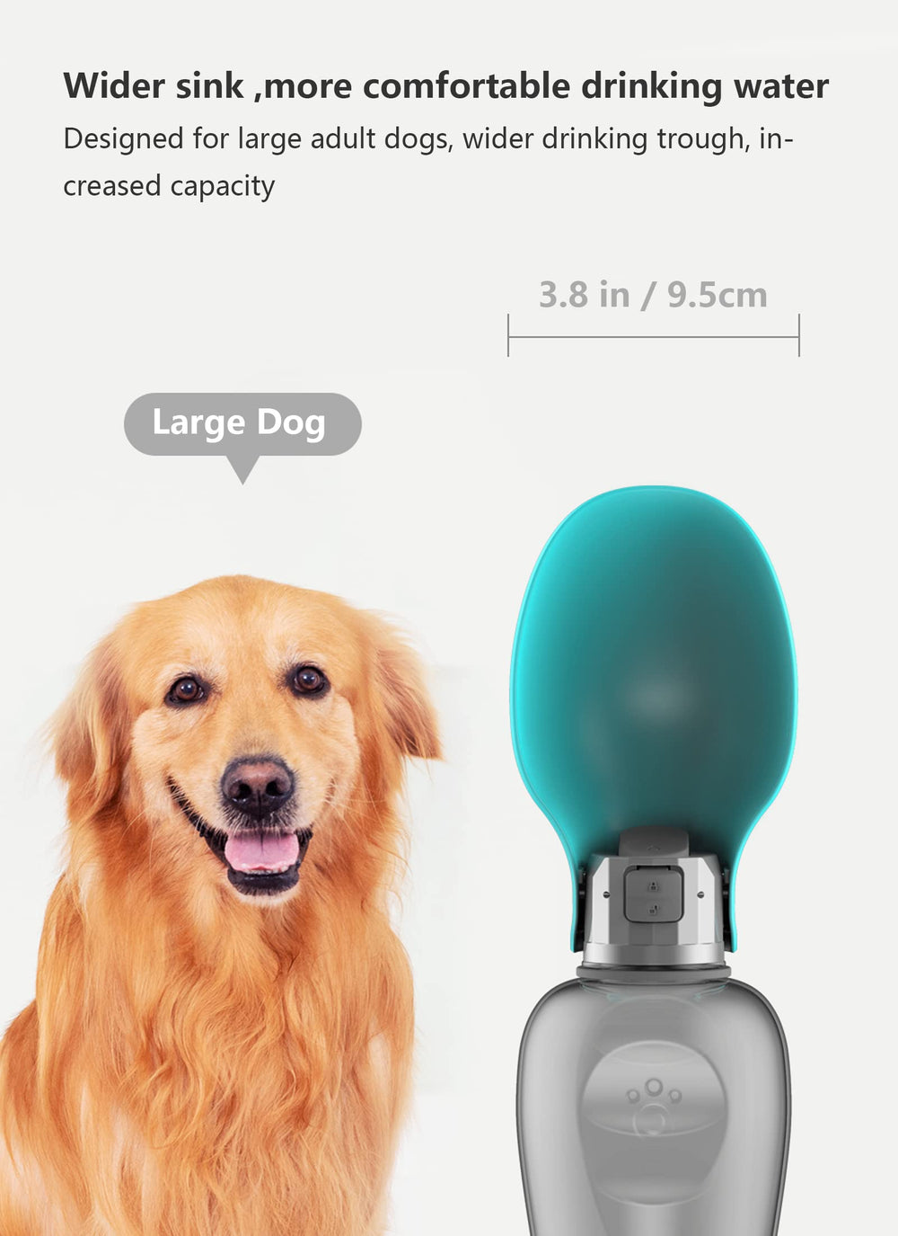 Kalimdor Dog Water Bottle leak-proof silicone seal reduces spills in bags and car trips.