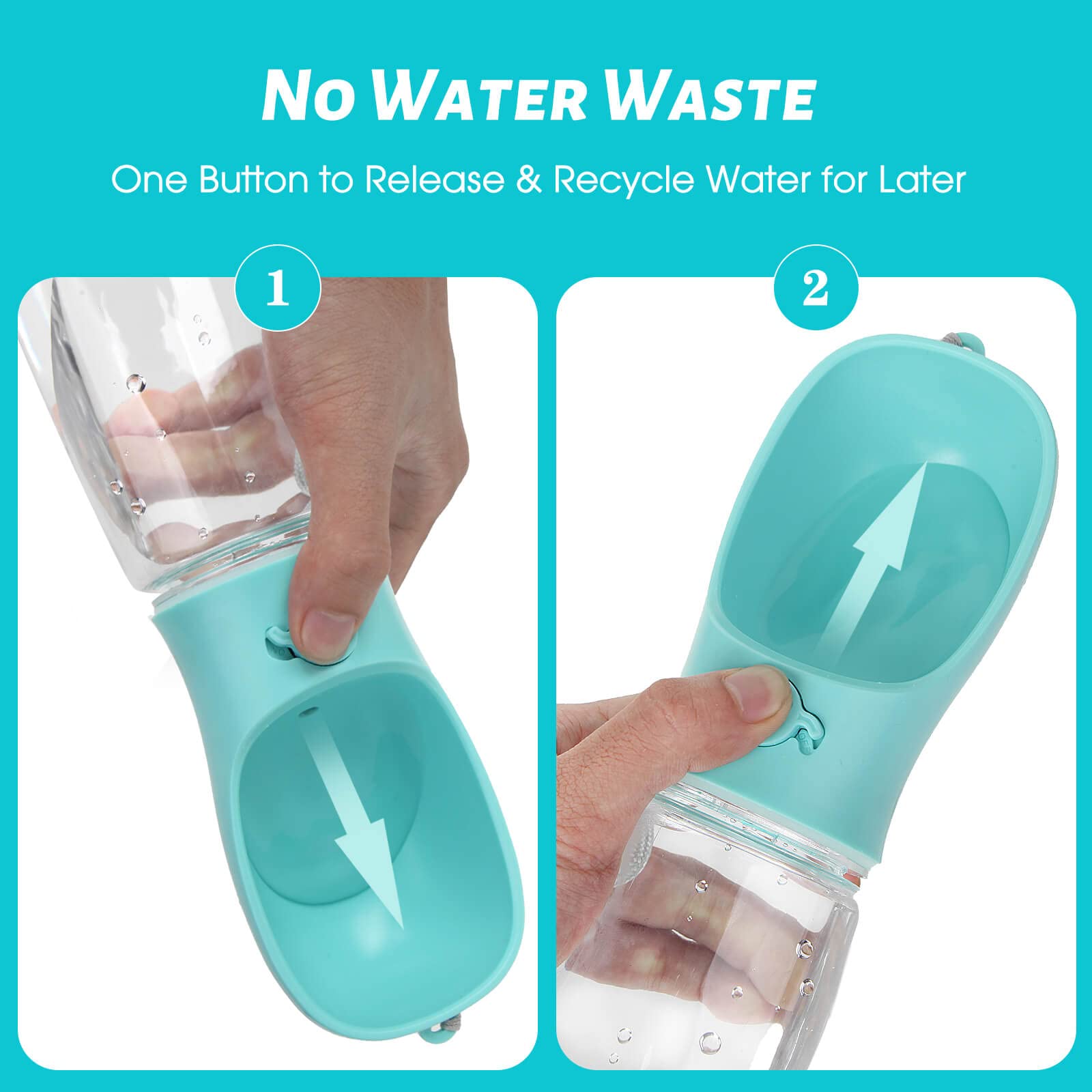 Kalimdor dog water bottle one-handed use for easy outdoors feeding.