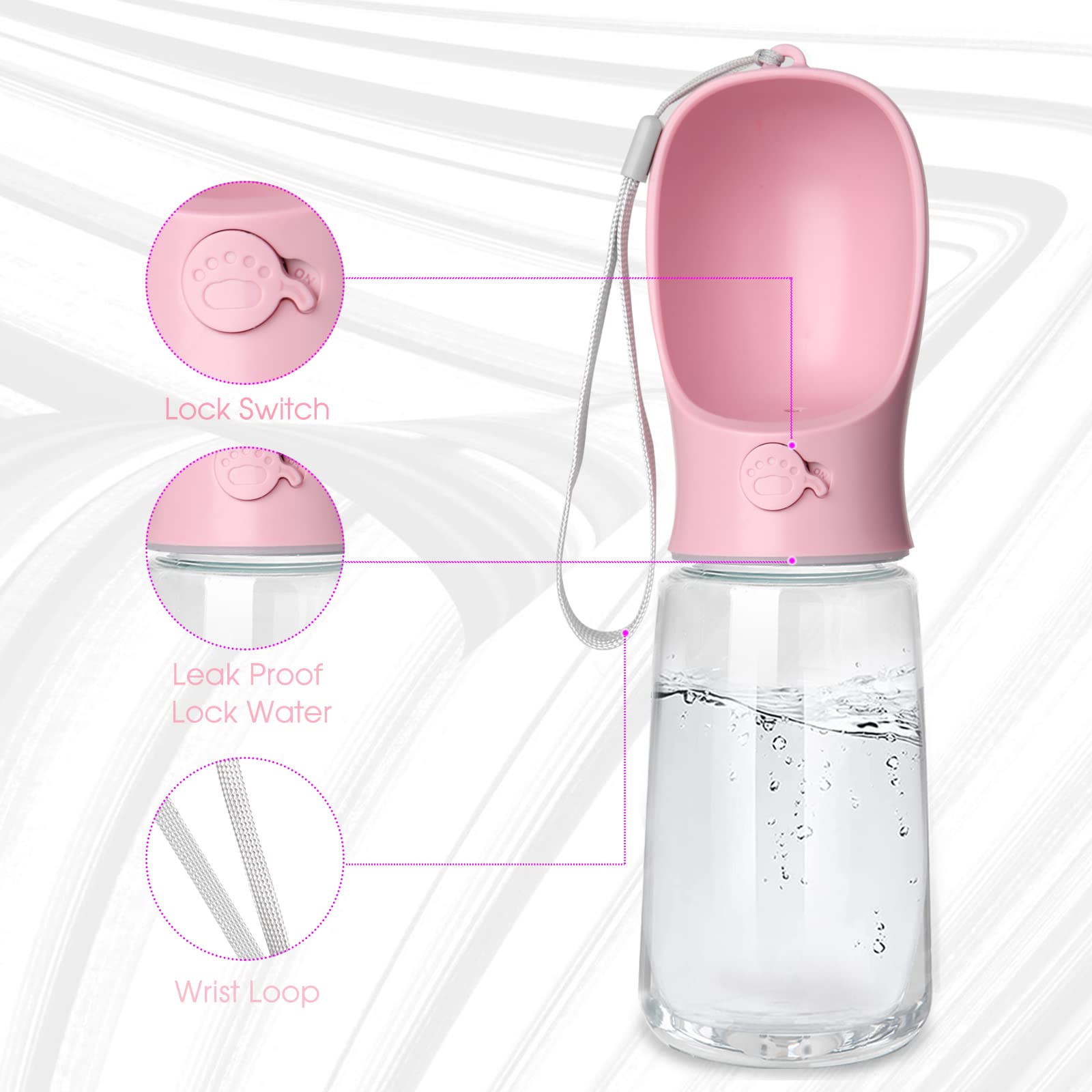Kalimdor dog water bottle pink color stands out for easy spotting
