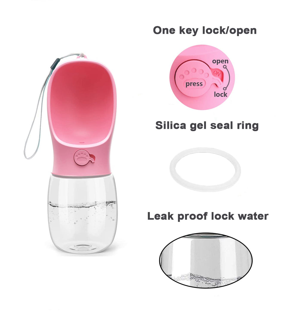 Kalimdor dog water bottle pink one key open lock simplifies one handed operation on walks