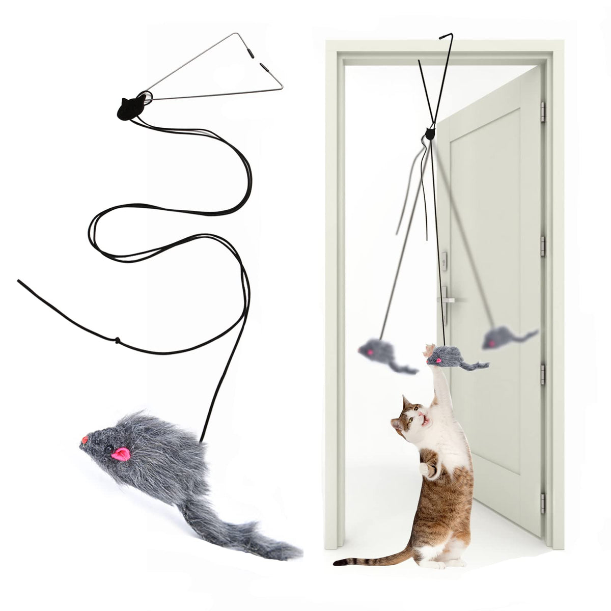 Kalimdor Interactive Cat Feather Toy door-frame hanging in use for indoor play and hunting instincts