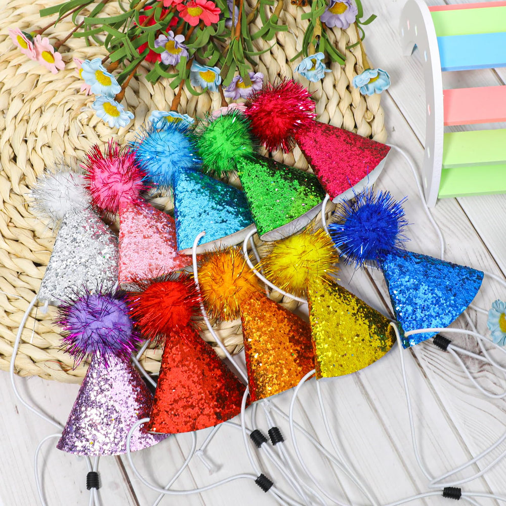 Kalione mini hats polyester with sequins and glittery pom poms