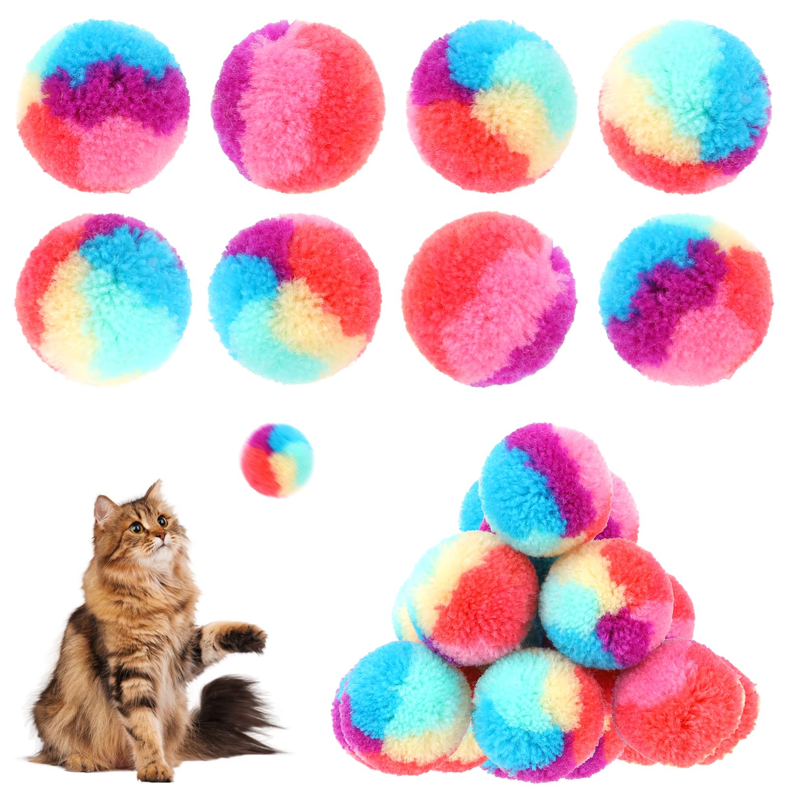 KALIONE rainbow cat ball 1-2 inch, bright plush toy for playful exercise.