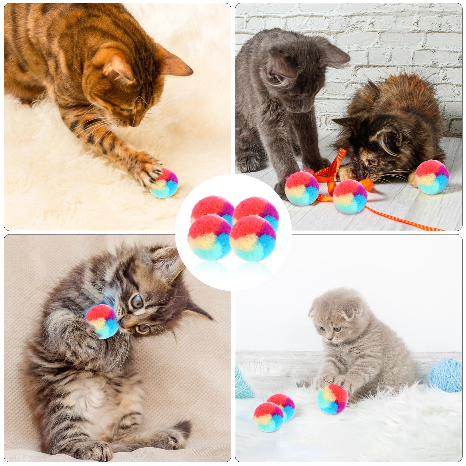 KALIONE rainbow cat ball 1-2 inch, durable soft plush that rolls quietly.