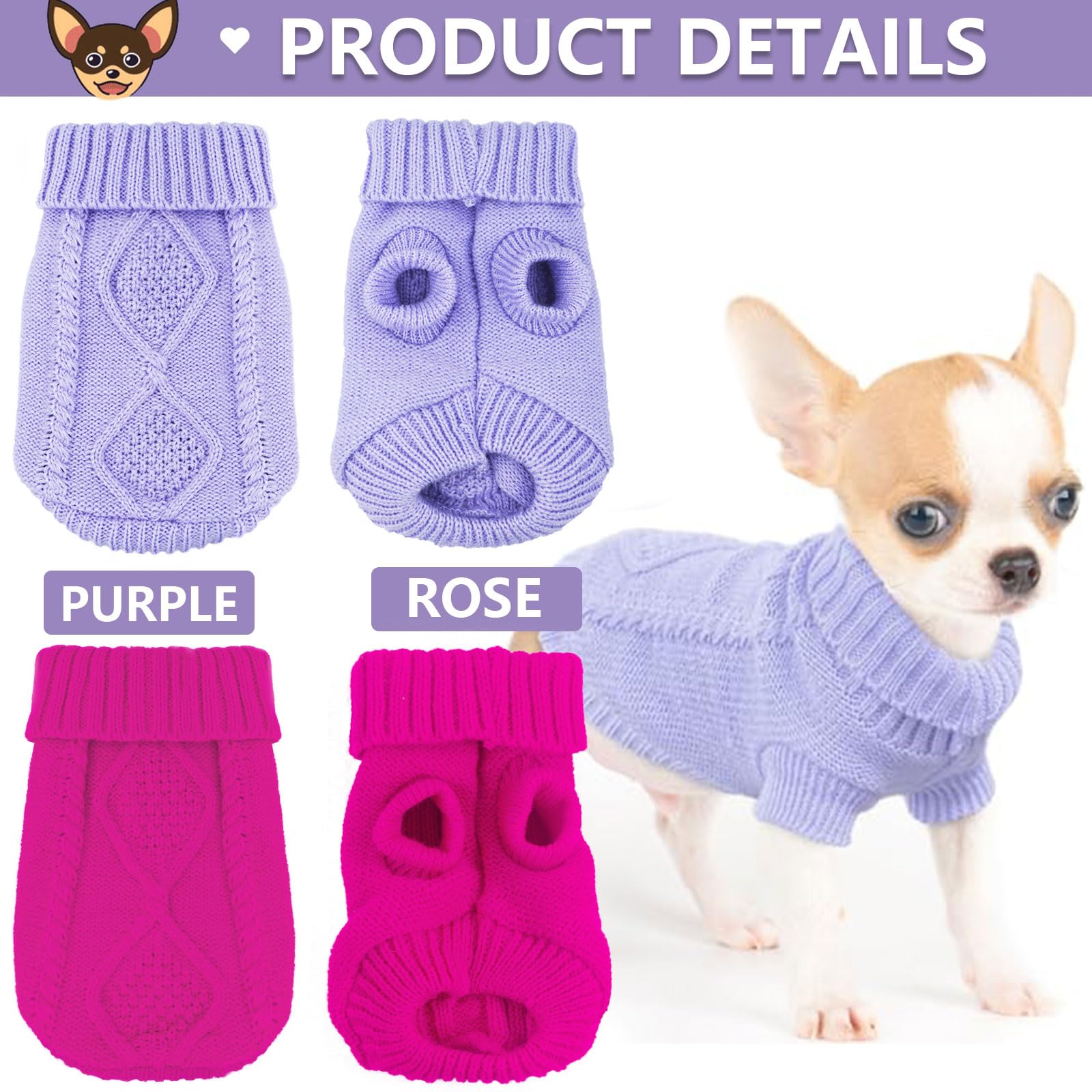 Kallfir's Cutie checkered knitwear rose pink purple front view adds stylish warmth for small dogs.