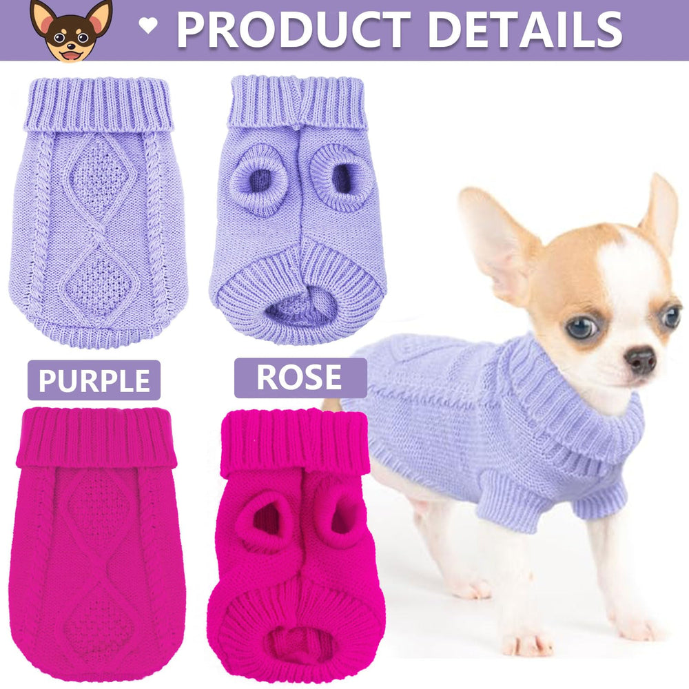 Kallfir's Cutie checkered knitwear rose pink purple front view adds stylish warmth for small dogs.