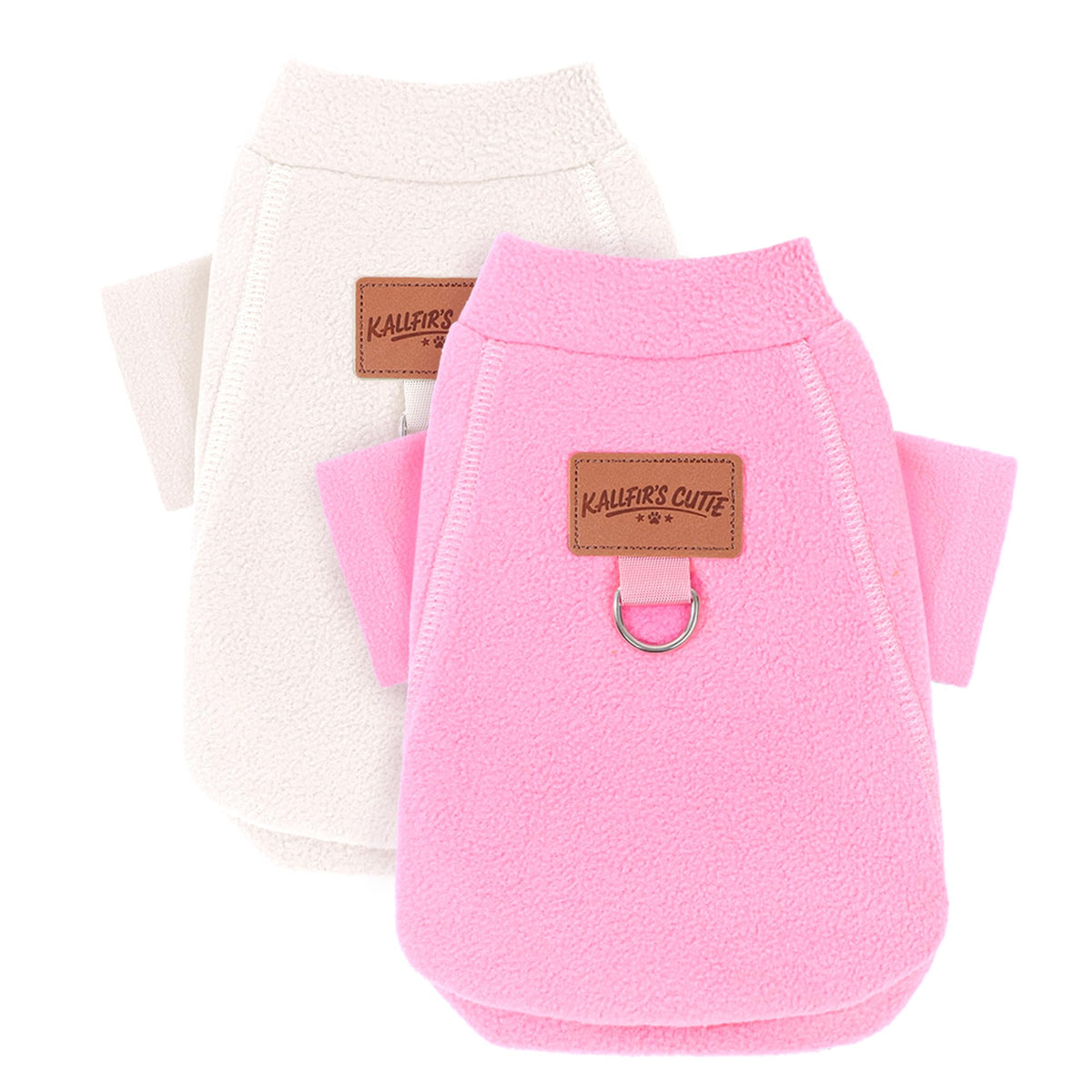 Kallfir's cutie two-pack dog sweaters beige and pink front view for everyday wear