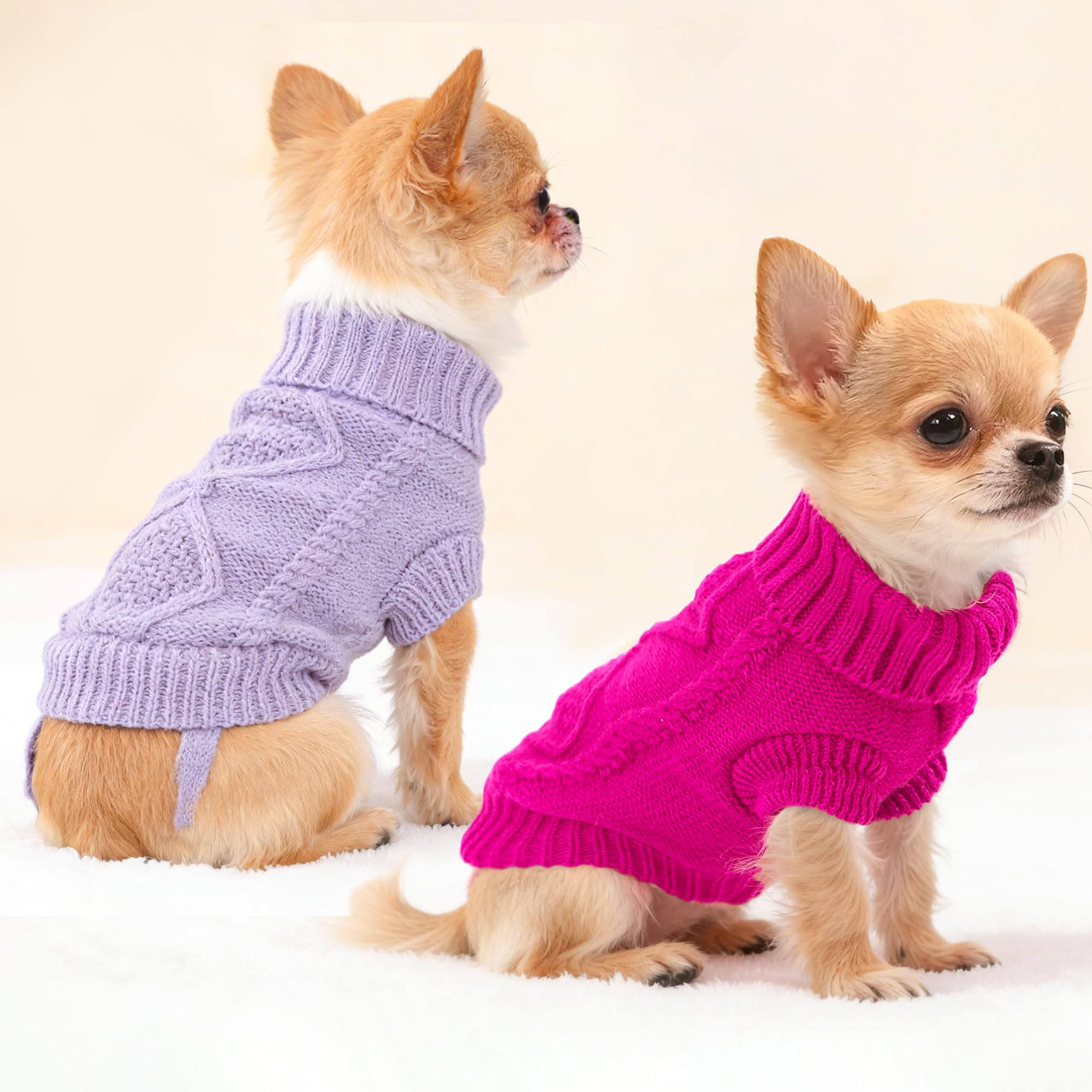 Kallfir's Cutie two-pack dog sweaters XS back view keeps small breeds comfortable in chilly days.