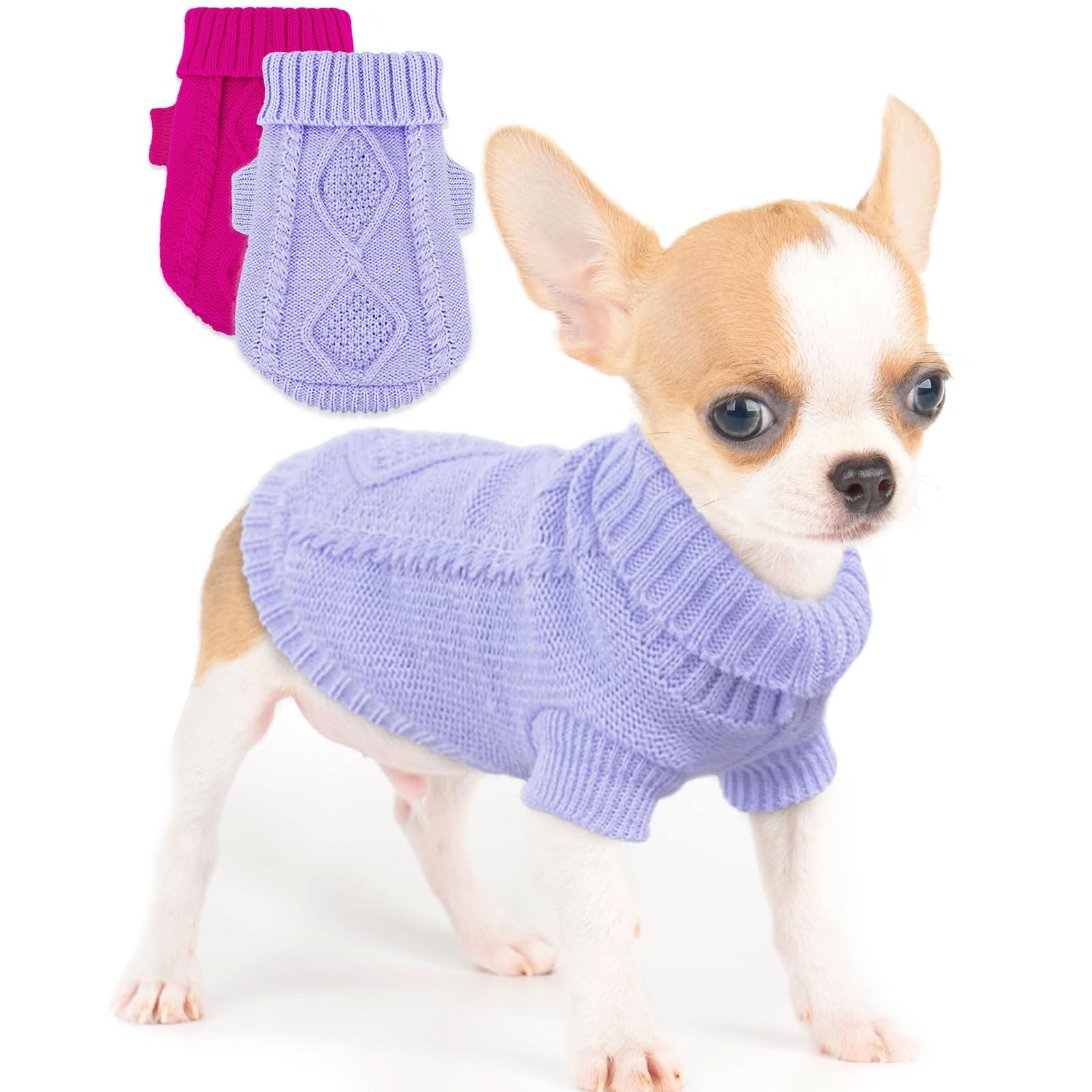 Kallfir's Cutie two-pack dog sweaters XXS front view provide cozy warmth for tiny dogs.