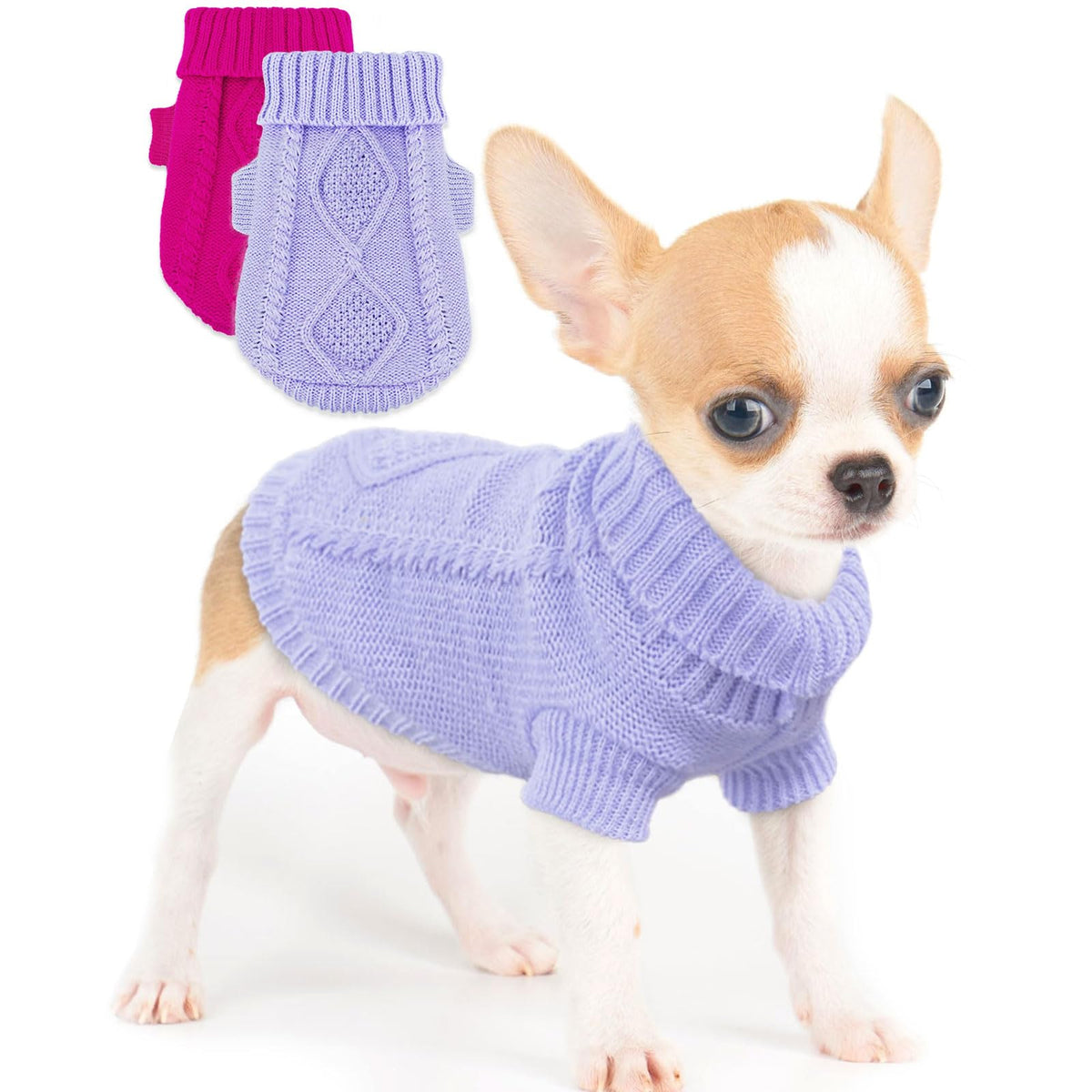 Kallfir's Cutie two-pack dog sweaters XXS front view provide cozy warmth for tiny dogs.