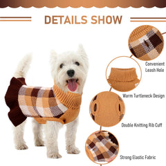 Kama Bridal dog sweater dress coffee plaid back view highlights leash-hole convenience