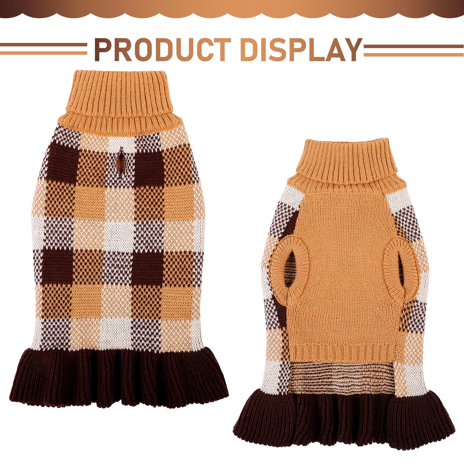 Kama Bridal dog sweater dress coffee plaid side profile shows comfortable stretch knit